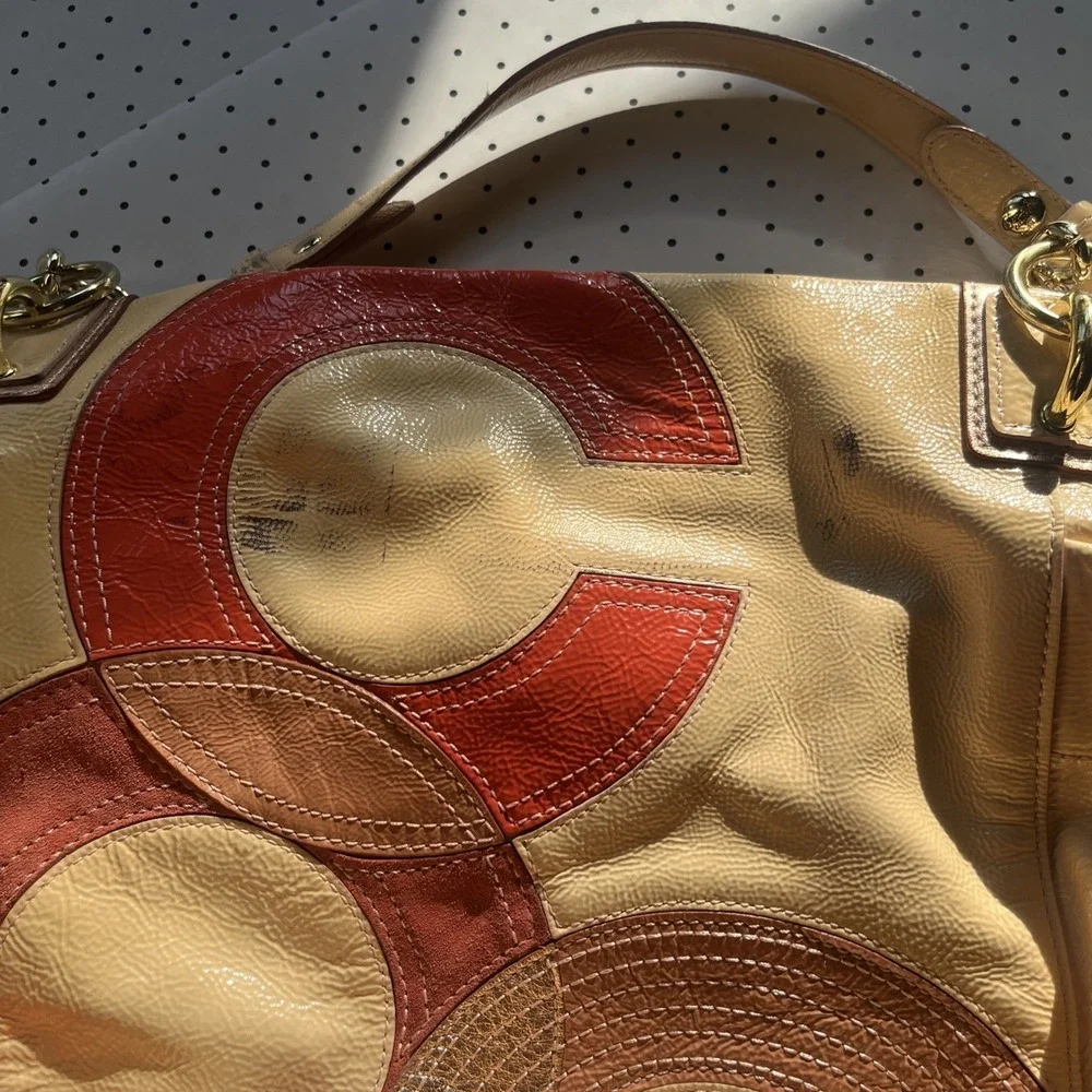 Y2K Coach Soho Leather Patchwork Hobo Shoulder Bag Cream Coral Pink Tan